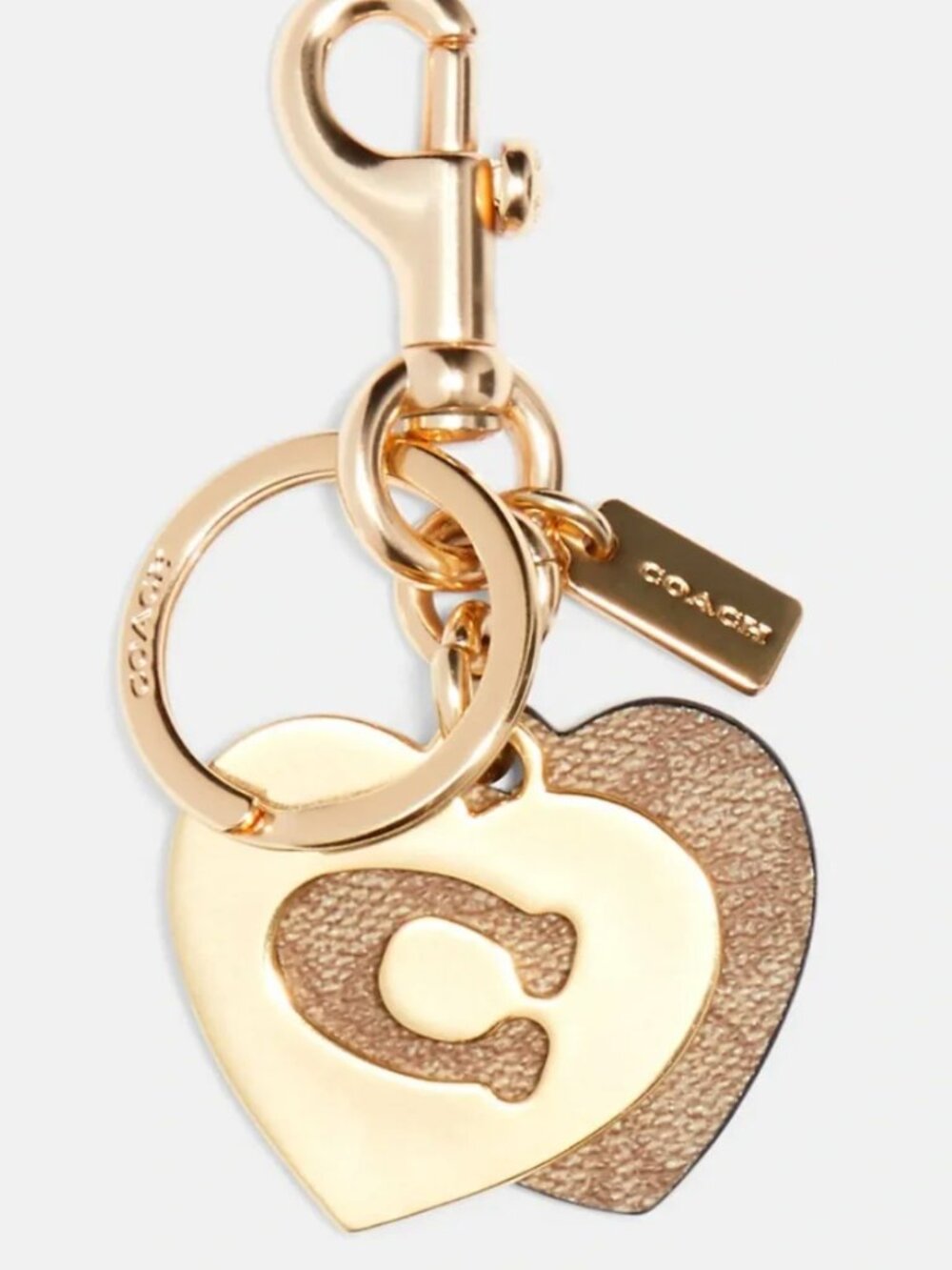 Coach Gold Heart Bag Charm/Key Ring In Signature Canvas - NWT